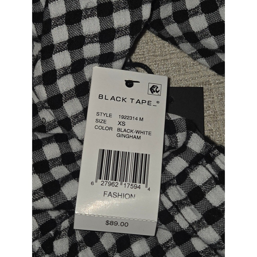 Black Tape Gingham Babydoll Mini Dress NWT XS Puff Sleeve Button Front - Picture 7 of 7